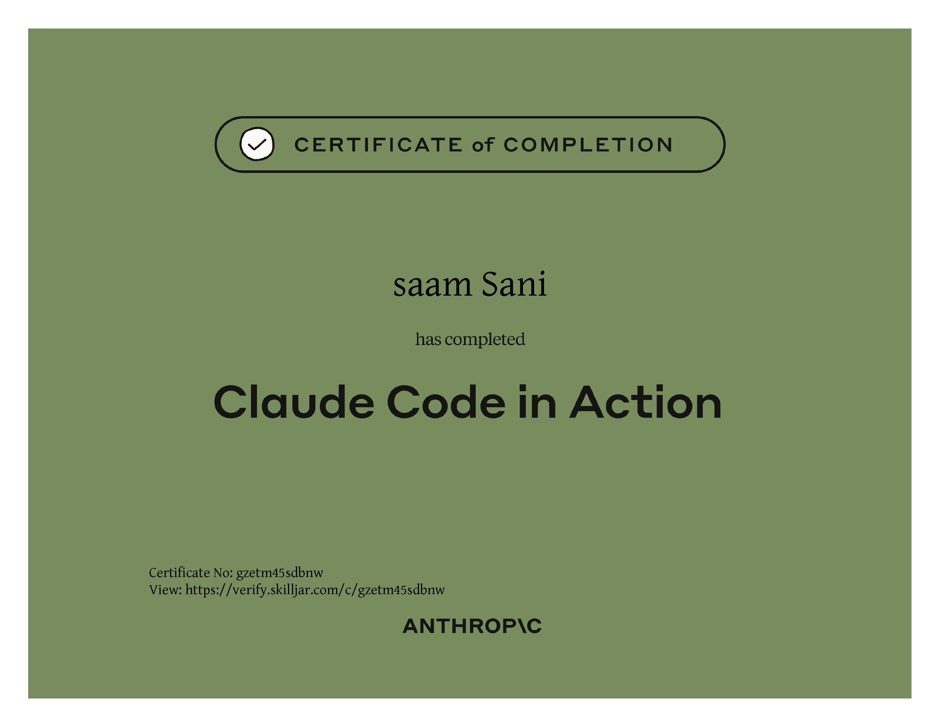 Claude Code in Action certificate