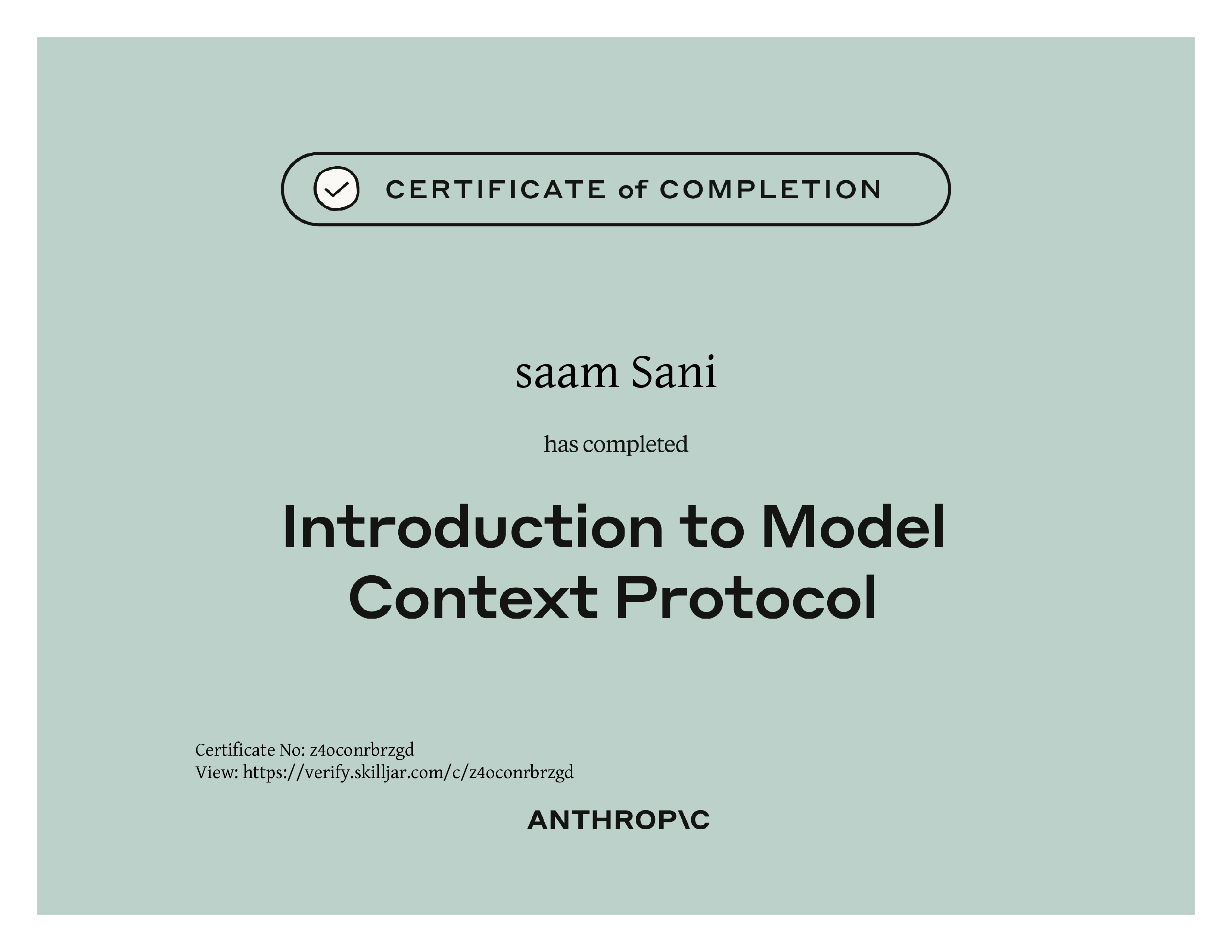 Introduction to Model Context Protocol certificate